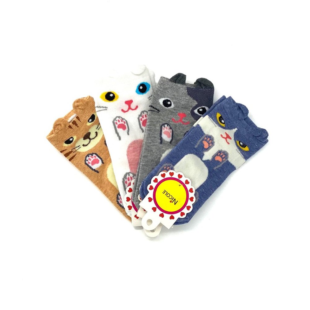 NWT Girls Kitty Cat Ankle Sock set of 4 pairs